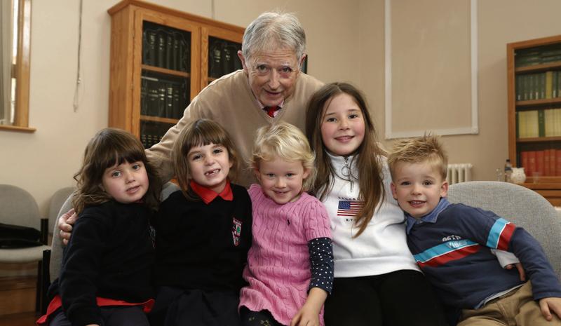 Norbert Sheerin with his grandchildren, sisters Summer and Annalia Sheerin, and sisters Grace and Clodagh Murphy and their brother Conor, at the launch of his book, A Georgian Memory A brief History of Merlin Park House & Estate.