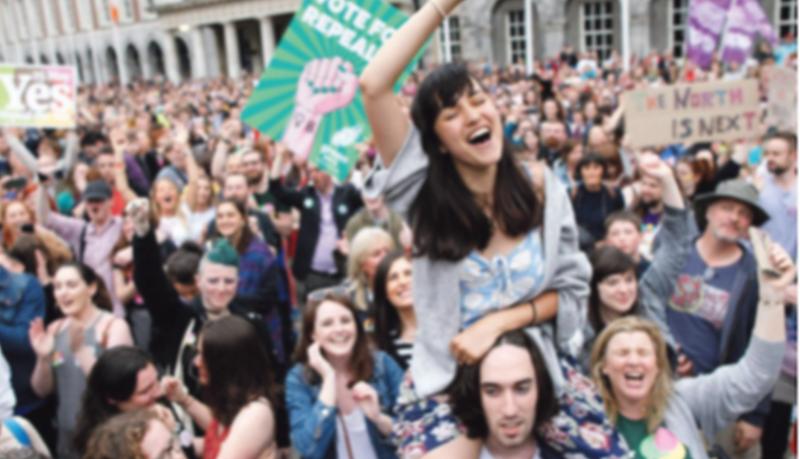 A "Yes" supporter in jubilant mood after the final result was announced in the referendum on the 8th Amendment at Dublin Castle in May.