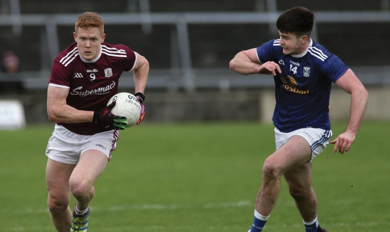 Galway's Ciarán Duggan breaking away from Thomas Galligan of Cavan during Sunday's National League tie at Pearse Stadium. Photo: Joe O'Shaughnessy.