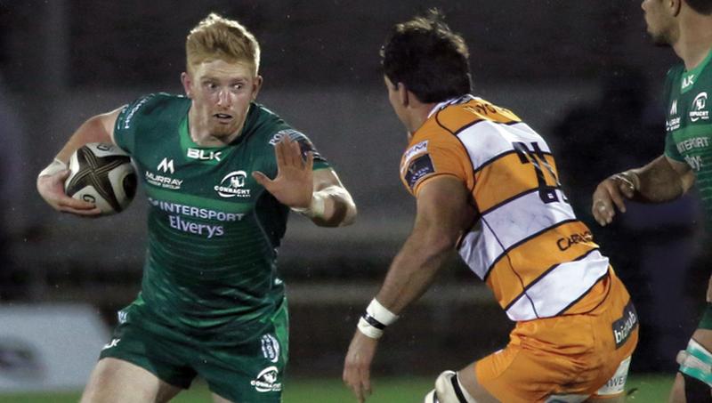 Connacht's Darragh Leader prepares to fend off the challenge of Henco Venter of Toyota Cheetahs during Saturday's PRO14 encounter at the Sportsground. Photo: Joe O'Shaughnessy.