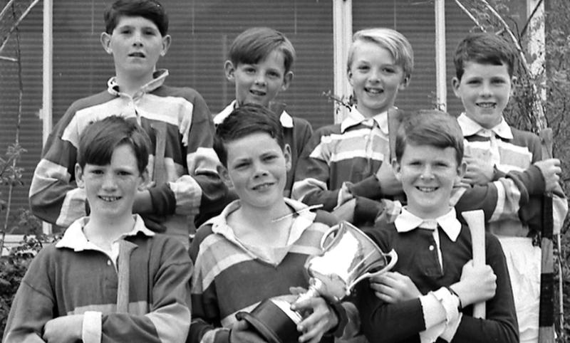 The Ballyturn School Seven team who won the County Galway final of the Coiste Iomána Competition at Craughwell in July 1971 by beating a fancied Leitrim Seven by 6-5 to 2-2. In their six championship matches, in which they disposed of Lurga, Kilchreest, Kilmacduagh, Kiltiernan, Gurrane (Maree) and Leitrim, they amassed a scoring total of 58 goals and 28 points while only conceding 6 goals and 6 points. The members of the team (described in the Tribune at the time as The Magnificent Seven) were (from left) Patrick Martyn, John Broderick, captain, and Patrick Donohue and (back row) Aiden Broderick, Gabriel Mannion, Ger Holland and Stephen Mannion.