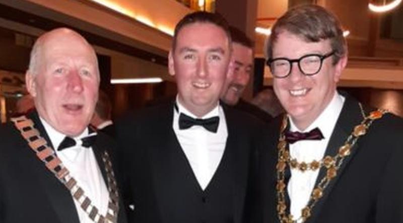 Palsy-walsy . . . Mayor Niall McNelis (Right) pictured here at the Mayoral Ball last weekend with Councillors Mike Cubbard and Noel Larkin, has admitted that he is ‘too lenient’ when chairing City Council meetings.