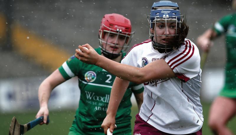 Niamh Hanniffy, who scored Galway's first goal, races away from Limerick's Megan O'Mara. Photos: INPHO/Bryan Keane.