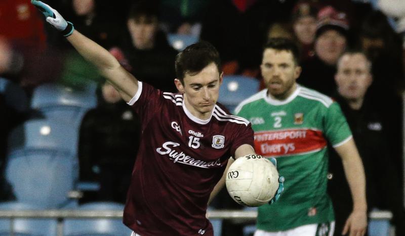 Galway attacker Antaine Ó Laoi picks off a point against Mayo during Saturday's National Football League tie at MacHale Park. Photos: Joe O'Shaughnessy.