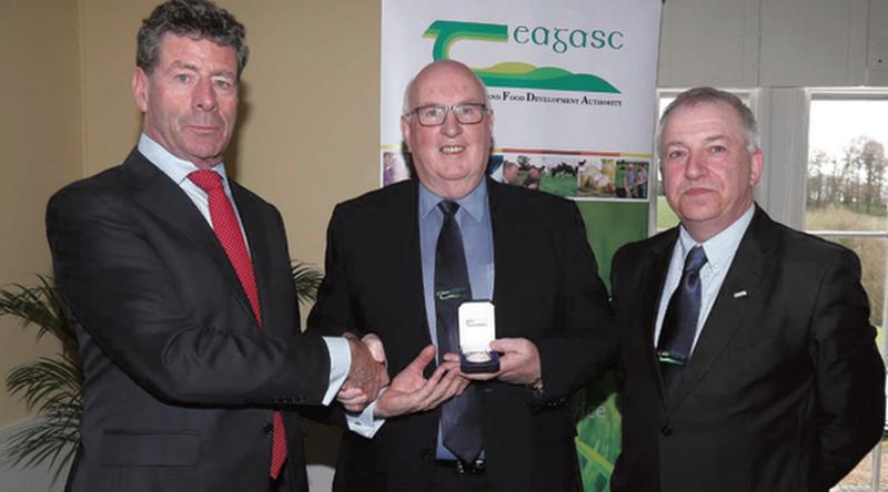 Professor Michael Diskin (centre) receiving the Teagasc Gold Medal Award for 2018, with Teagasc Chairman Mr Liam Herlihy (on left) and Teagasc Director, Professor Gerry Boyle.