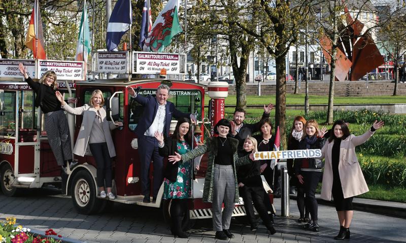 Pictured on board Galway’s Tourist Train are Friends of GIAF Natalie McCambridge, McCambridges; Susie Heaslip, Garavan’s Bar; John Crumlish, GIAF CEO; Ciara Geraghty; Galway Bay Hotel; Katie Walsh, Pálás Cinema; David Hayes; Skeffington Hotel; Eveanna Ryan, The Connacht Hotel; Trisha Connolly and Hannah Kowal, Claddagh Jewellers; Rachel Nohilly, Classic Tiles and Aisling O’Sullivan, GIAF Friends Manager.