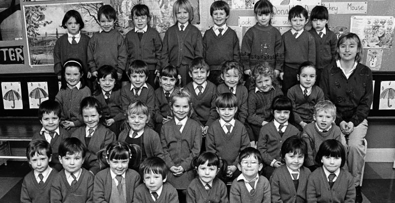 Children from Scoil na Trionóide, Mervue, Class 1C, pictured in December 1992. Back row (from left): Áine McDonagh, Sean Lydon, Niamh Staunton, Jacqueline Aherne, Gregory Lydon, Ursula Brady, David Reilly, Michelle Lee. Third row: Cliona O'Reilly, Maria Flaherty, Ciaran Murray, Rachel Walsh, Jonathan Roche, Jean Conor, Priscilla Mooney, Laura Wiggins. Second row: Darren Flood, Edel Fahy, Geraldine Flaherty, Andrea Moran, Eric Carr, Karen Ridgard, Alan Finnerty. Front row: Peter Hill, Jason King, Caitriona O'Loughlin, Keith Keogh, Aoife O'Gorman, Darren Fergus, Krystine O'Meara, Natalie Keogh. Teacher: Miss Walsh.