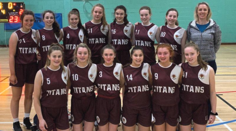 The Titans squad which finished fifth in the U-16 AICC A tournament last week. Back row, from left: Aisling Walsh, Aoife Waldron, Aoibhinn Walsh, Ava McCleane, Orlaith Cahill, Maeve Ford, Aisling Kinsella, and Sue Kinsella (coach). Front: Sorcha McGinley, Joanna Healy, Katie Beatty, Aibhe-Lisa Hanny, Sarah Byrne, and Kara McCleane.