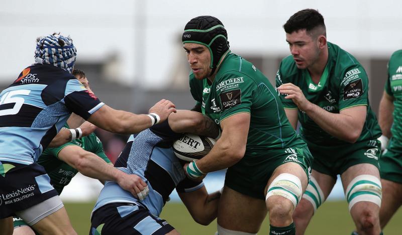 Connacht's Ultan Dillane and Paul Boyle leading the charge against Cardiff Blues during Saturday's PRO14 clash at the Sportsground. Photo: Joe O'Shaughnessy.