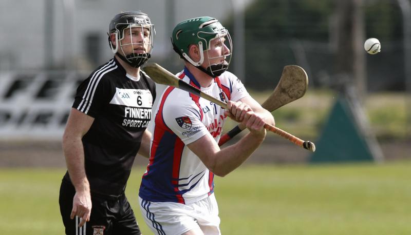 Cathal Mannion of Ahascragh/Fohenagh prepares to strike against Cyril Donnellan of Padraig Pearses during Sunday's senior hurling tie at Kenny Park. Photo: Joe O'Shaughnessy.