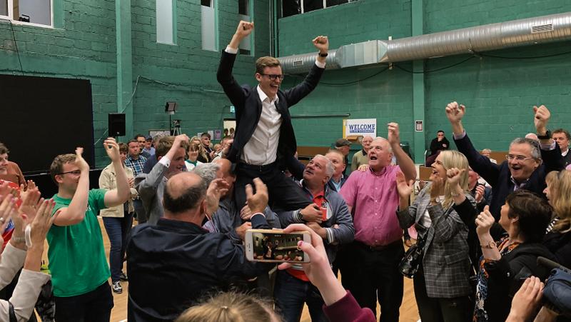 Local triumph...Albert Dolan celebrates his success, winning a seat on Galway County Council at twenty years of age.