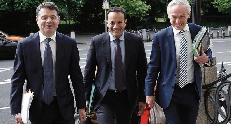 Taoiseach Leo Varadkar and Ministers Paschal Donohoe and Richard Bruton about to announce that the Government had given the go-ahead for the National Broadband Plan.