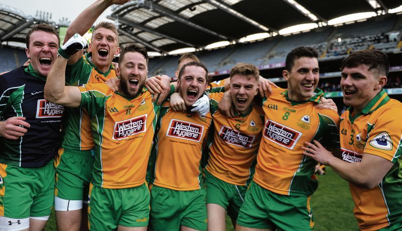 Corofin players Tom Healy, Kieran Fitzgerald, Micheál Lundy, Kieran Molloy, Dylan McHugh Daithí Burke and Dean Hynes celebrate following their All-Ireland Club football triumph at Croke Park last March. The title holders remain the team to beat as this year's county championship kicks off this weekend.