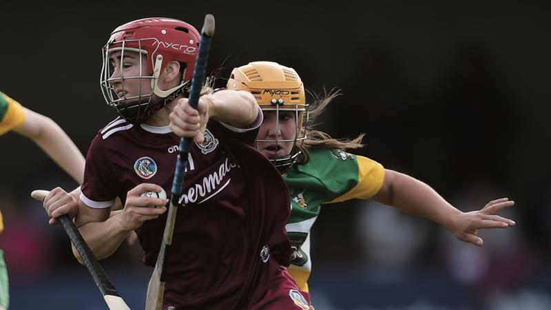 Galway's Catriona Cormican is chased by Jean Brady of Offaly during Saturday's All-Ireland senior camogie championship clash in Lusmagh. Photo: Tommy Grealy/Inpho.