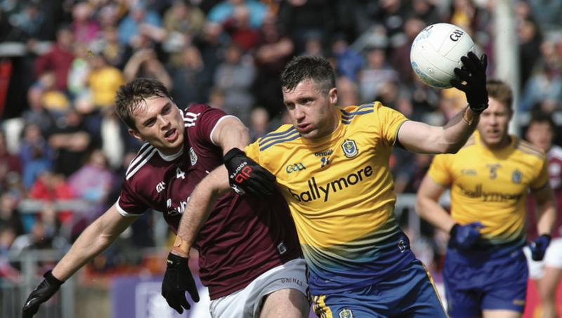 Galway's Liam Silke tries to halt the progress of Roscommon's Cathal Cregg during Sunday's Connacht senior football final at Pearse Stadium. Photo: Joe O'Shaughnessy.