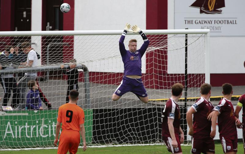 Galway goalkeeper Kevin Horgan was in flying form for Galway United in their draw with Athlone Town last Friday night. Photo: Joe O'Shaughnessy.