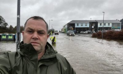 Councillor Noel THomas at the flooding in Moycullen